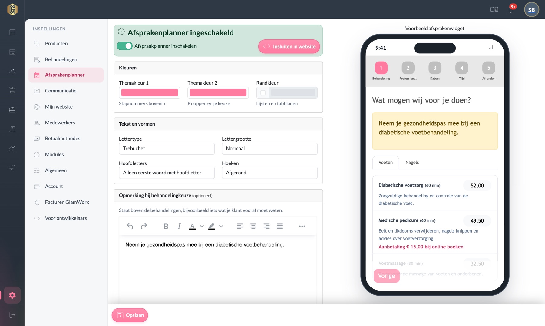 Instellen met een live voorbeeld