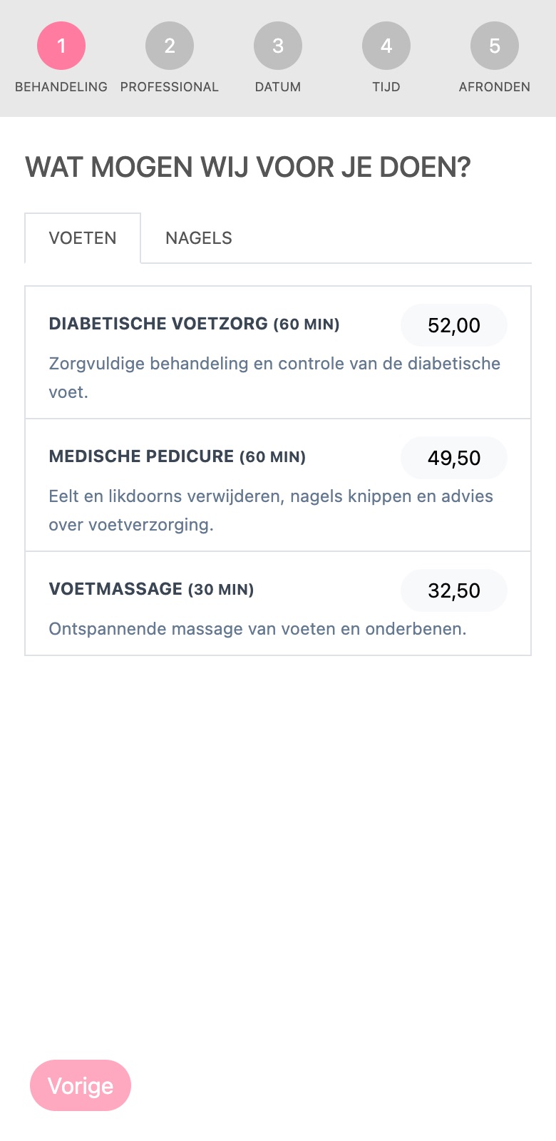 De afsprakenwidget: kies je behandeling