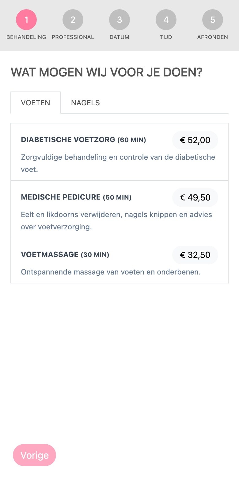 De afsprakenwidget op een telefoon: kies je behandeling