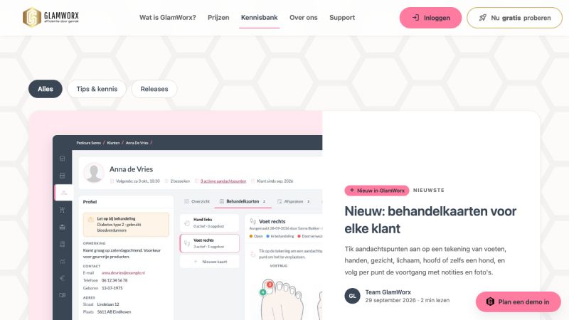 Het overzicht van de Kennisbank op glamworx.nl