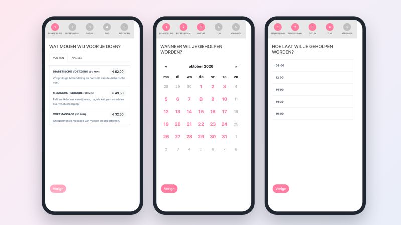 De afsprakenwidget op een telefoon: behandeling, datum en tijd kiezen